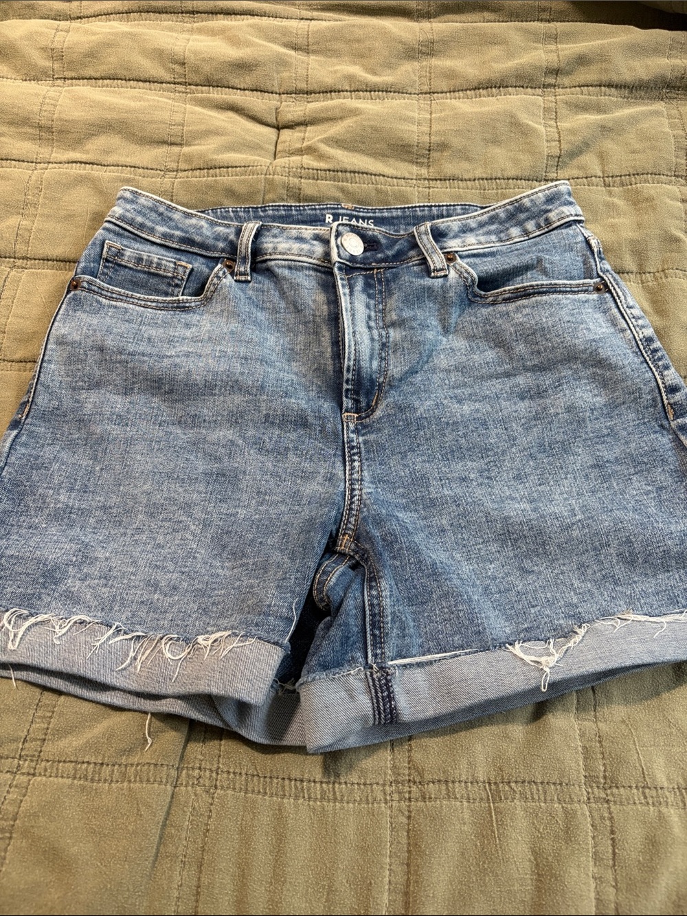 Light Blue Frayed Cuff Denim Shorts